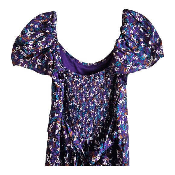 BAND OF THE FREE GYPSIES S Dress Mini Purple Floral Smocked Back NEW - Picture 6 of 7